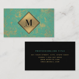 Cartão De Visita Monograma Dourado de textura metálica de turquesa 