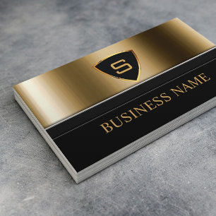 Cartão De Visita Monograma Dourado do protetor da escolta da