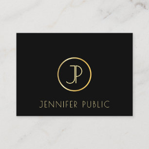 Cartão De Visita Monograma Dourado Elegante Modelo preto moderno