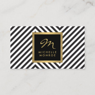 Cartão De Visita Monograma Dourado Glam do teste padrão preto e