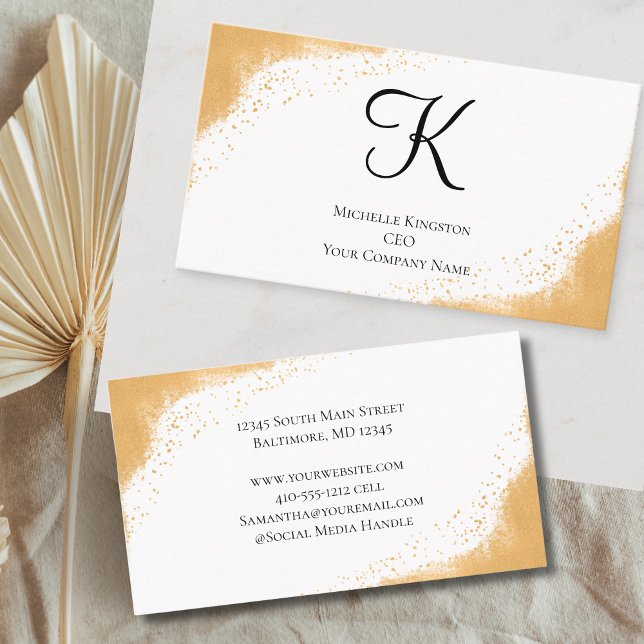 Cartão De Visita Monograma Dourado Lente Amarela Trendy Mulheres (Monogram Initial Gold Yellow Glitter Feminine Business Card)