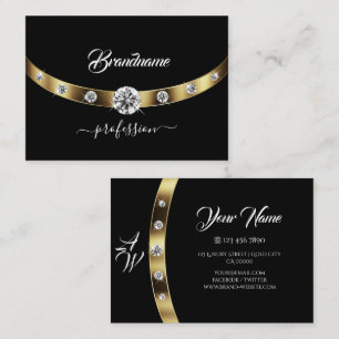 Cartão De Visita Monograma Dourado Luxurioso e Negro Sinais Cintos