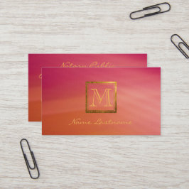 Cartão De Visita Monograma Dourado Magenta Magenta Moderno
