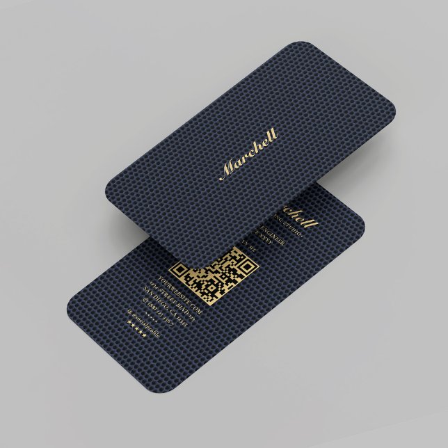 Cartão De Visita Monograma Dourado Malha Azul Escura Profissional (Modern Monogram Gold Professional Dark Blue Mesh Business Card
)