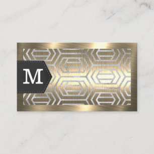 Cartão De Visita Monograma Dourado metal Folha Glitter Geométri