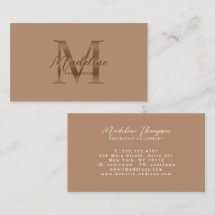Cartão De Visita Monograma Dourado Metálico Bege Script Minimal