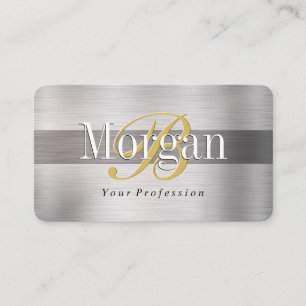 Cartão De Visita Monograma Dourado Nome Branco Lt & Dk Aço escovad