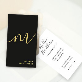 Cartão De Visita Monograma Dourado Preto de Script Moderno Profissi