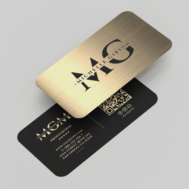Cartão De Visita Monograma Dourado preto Marketing moderno elegante (Elegant Modern Marketing Black Gold Monogram Business Card
)