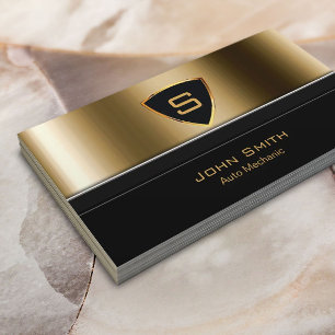 Cartão De Visita Monograma Dourado real do auto mecânico automotri