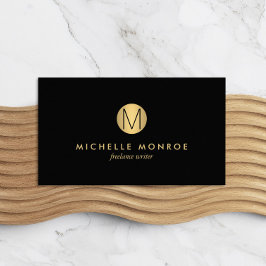 Cartão De Visita Monograma Dourado Simples preto