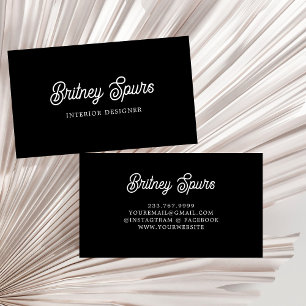 Cartão De Visita Monograma e Nome Personalizados de Branco Preto Mo