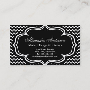 Cartão De Visita Monograma elegante A do ziguezague preto e branco