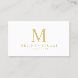 Cartão De Visita Monograma elegante branco e Dourado