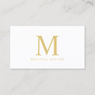 Cartão De Visita Monograma Elegante Branco e Dourado
