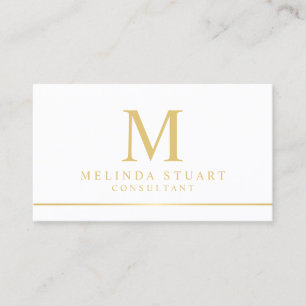Cartão De Visita Monograma Elegante branco e Dourado