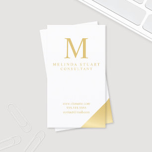 Cartão De Visita Monograma elegante branco e Dourado