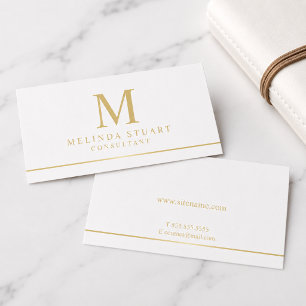 Cartão De Visita Monograma Elegante Branco e Dourado