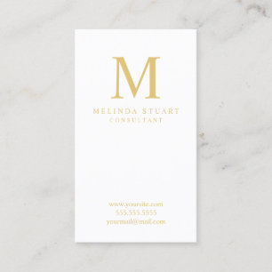 Cartão De Visita Monograma elegante branco e Dourado