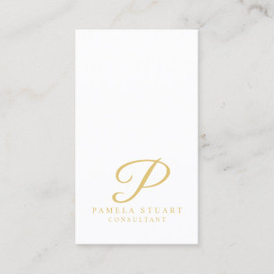 Cartão De Visita Monograma Elegante branco e Dourado