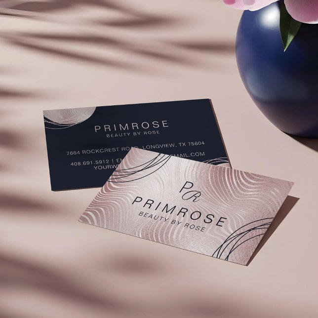 Cartão De Visita Monograma Elegante de Abstrato Glam Rosa de luxo D (Elegant Abstract Glam Rose Gold Luxury Monogram Business Card)