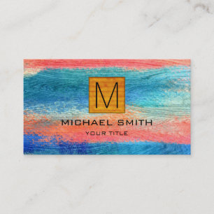 Cartão De Visita Monograma Elegante de Madeira de Cor Retroativa #1