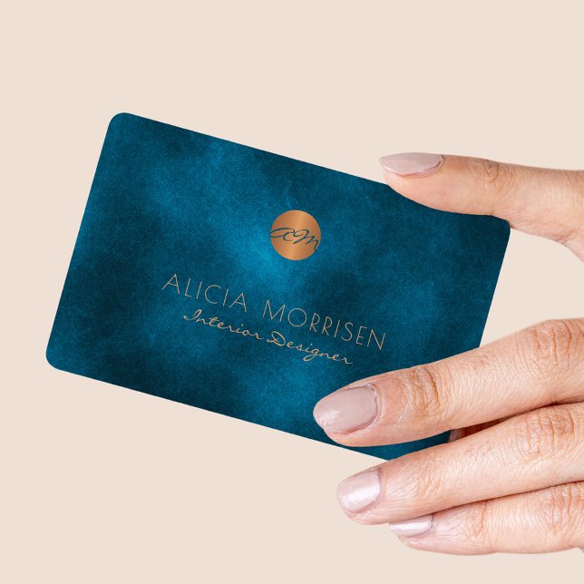 Cartão De Visita Monograma elegante de marinhos escuros e elegantes (You can choose the ROUNDED CORNERS option)