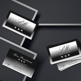 Cartão De Visita Monograma Elegante de Ouros Espelhos Brancos e Pre