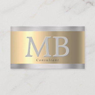 Cartão De Visita Monograma Elegante DIY, Yel Ouro & Aço Polido Vs3