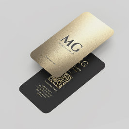 Cartão De Visita Monograma Elegante Dourado Faux preto profissional