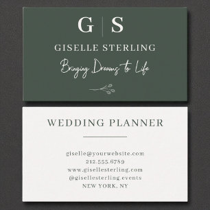 Cartão De Visita Monograma Elegante Elegante Verde Oleícola