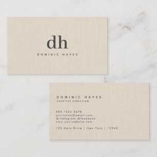 Cartão De Visita Monograma Elegante Minimalista Textura Creme Bege