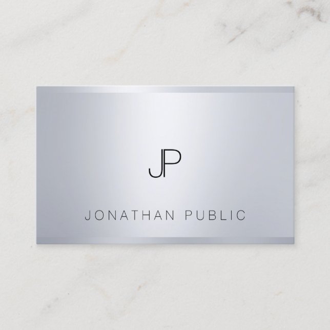 Cartão De Visita Monograma Elegante Modelo de prata Legal (Frente)