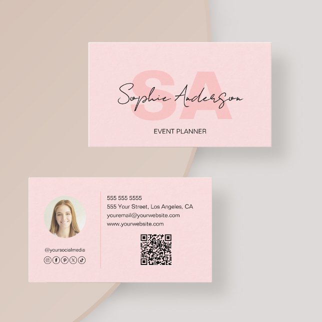 Cartão De Visita Monograma Elegante moderno cor-de-rosa (Modern Elegant Monogram Blush Pink Business Card)