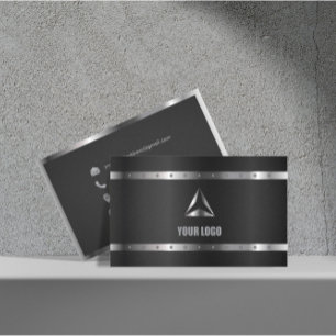 Cartão De Visita Monograma Elegante Moderno de Prata Brilhante de M