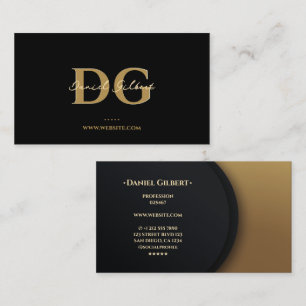 Cartão De Visita Monograma Elegante Moderno Dourado