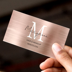 Cartão De Visita Monograma Elegante Moderno em Rose Gold