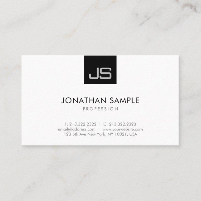 Cartão De Visita Monograma Elegante Moderno, Negro E Branco (Frente)