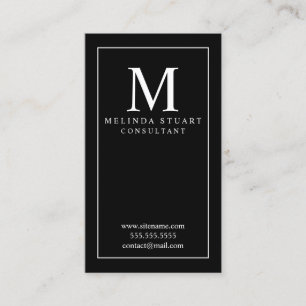 Cartão De Visita Monograma Elegante Preto e Branco