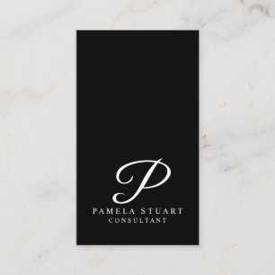 Cartão De Visita Monograma Elegante Preto e Branco
