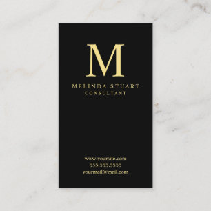 Cartão De Visita Monograma Elegante Preto e Dourado