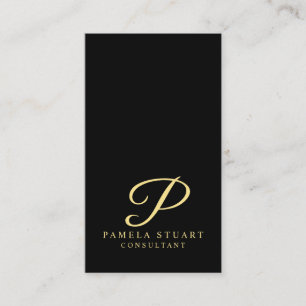 Cartão De Visita Monograma Elegante Preto e Dourado