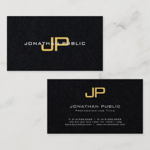 Cartão De Visita Monograma Elegante Preto Premium De Luxo E Dourado