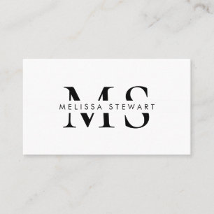 Cartão De Visita Monograma elegante profissional branco negro moder