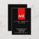 Cartão De Visita Monograma Exclusivo Vermelho Negro Stripe Elegante (Frente/Verso)