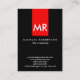 Cartão De Visita Monograma Exclusivo Vermelho Negro Stripe Elegante (Frente)