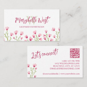 Cartão De Visita Monograma Feminino de Flores Silvestres Rosa