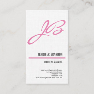 Cartão De Visita Monograma feminino de linho da escrita minimalista