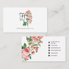 Cartão De Visita Monograma Floral Botânico Personalizado Vintage