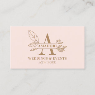 Cartão De Visita Monograma floral moderno, cor-de-rosa, Elegante